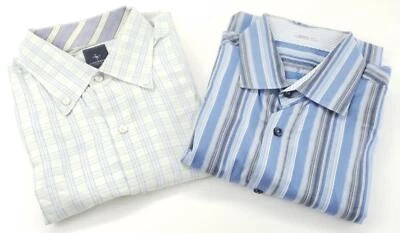 Lot of 2 Tailorbyrd Shirts Mens XL Green Blue Striped Flip Cuffs Shaped Fit - Image 1 of 4