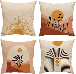 Terracotta Bohemian Pillow Covers 18X18 Set of 4, Geometric Abstract Decorative - Picture 1 of 6