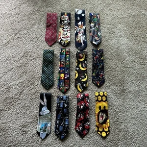 Vintage Looney Tunes Krawatten Menge 12 AOP Sport Urlaub Taz Bugs Marvin 90er USA - Bild 1 von 13