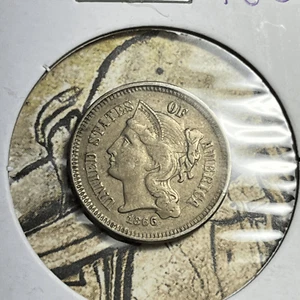 1866 3 Cent Nickel Three Us Coin Collection AU - Picture 1 of 6