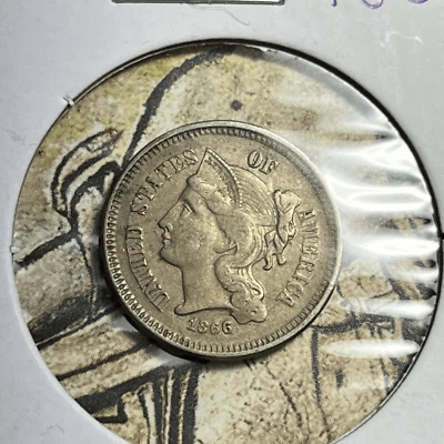 1866 3 Cent Nickel Three Us Coin Collection AU - Image 1 of 4