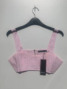 nasty gal size 8 pink sweetheard neck linen bralet crop top bnwt - Picture 1 of 8