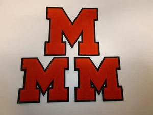3 große Letterman Varsity Chenille Aufnäher Buchstabe "M" orange & schwarz Alabama - Bild 1 von 9