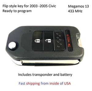 Honda Civic Pilot Flip Key 2003-2005 with transponder battery and circuit board - Bild 1 von 4