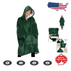Luxurious Sherpa Hoodie Blanket with Pockets - Perfect for Indoor and Outdoor - Picture 1 of 7