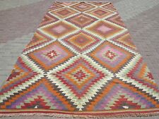 Turkish Kilim Antique Rug Geometric Design Wool Rug 73,6"x151,1" Area Rug Carpet