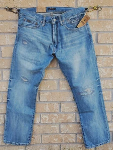 POLO RALPH LAUREN HAMPTON RELAXED STRAIGHT ZIPFLY MEN DISTRESS BLUE JEASN:32X30 - Picture 1 of 10