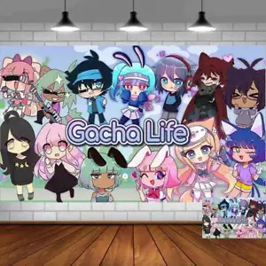 Banner telón de fondo decoraciones cumpleaños suministros fiesta vida Gacha para niños 5x3 pies - Imagen 1 de 6
