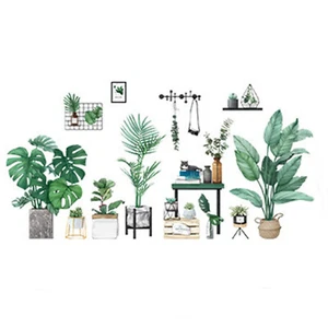 Green Wall Stickers Potted Plants Removable PVC Living Room Home Decorations - Picture 1 of 5