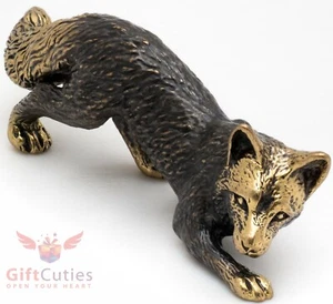 Solid Brass Figurine of Fox crouching hunting IronWork - Picture 1 of 6