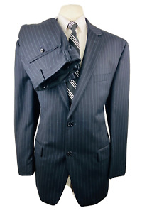 Michael Kors Mens 44R Navy Blue Stripe Wool 2 Piece Suit With Dress Pants 38x28