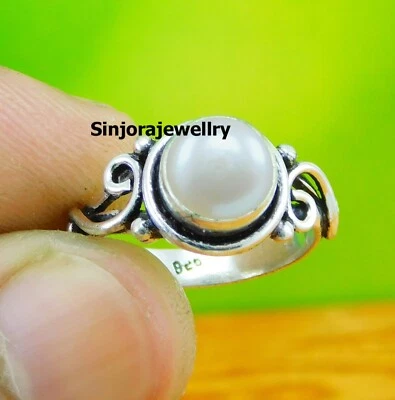 Anillo de regalo hecho a mano de plata de ley 925 con piedras preciosas de perlas talla 5 a 10 de EE. UU. Foto 1 de 4