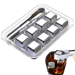 8 Pcs Stainless Steel Ice Cubes Set Rock Party Bar Reusable Chilling Stones - Picture 1 of 7