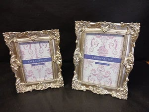 Vintage Set (2) Chalkware Silver Tone 5"x7" & 4"x6" Picture Photo Frames - Picture 1 of 9