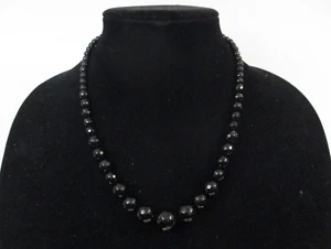 Chuck Clemency Graduated Faceted Black Onyx Bead Strand Necklace 925 Sterling - Picture 1 of 10