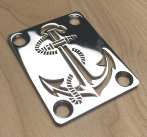 Custom Made! ANCHOR Neck Plate With 4Pcs Screws For Your Guitar or Bass - Chrome - Picture 1 of 4