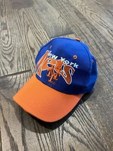 VTG New York Mets Hat Mens 6 7/8 Blue Orange Fitted MLB Big Spell Out - Picture 1 of 12