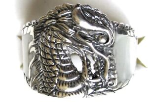 Silver Dragon & Mother of Pearl Ring / size 7 / 925 Sterling Silver / 5.6 grams