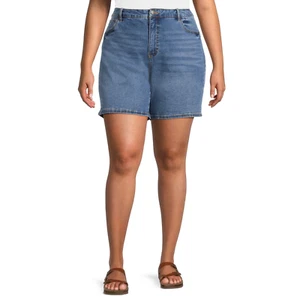 Terra & Sky Bermuda Stretch Denim Shorts High Rise Womens Plus Size 2X, 4X Blue - Picture 1 of 8