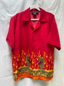 LA Beat Kids Large Graphic Snake Dragon Shirt Short Sleeve Button Up Down Red - Picture 1 of 4