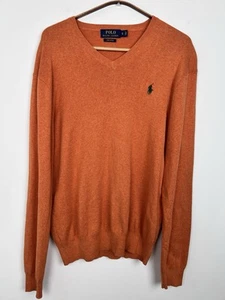 Polo Ralph Lauren Mens S Orange Long Sleeve V Neck Pima Cotton Pullover Sweater - Picture 1 of 7
