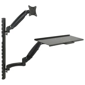 VIVO Black Sit-Stand Wall Mount Counterbalance Monitor Keyboard Workstation - Picture 1 of 8