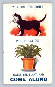 Vintage 1956 Vacation Comic Postcard Cat and Plant Illustration - Picture 1 of 2