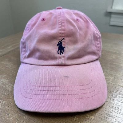 Gorra de béisbol vintage Polo Ralph Lauren rosa envejecido sombrero cuero con correa Foto 1 de 4