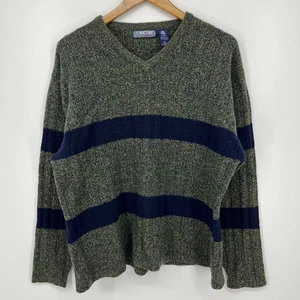 Structure Lambswool Sweater Men's Size L Green V Neck Pullover Knit Vtg 90s - Picture 1 of 8