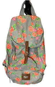 Victoria's Secret Rucksack grau Kordelzug Canvas volle Größe Neon Blumenmuster von Pink - Bild 1 von 7