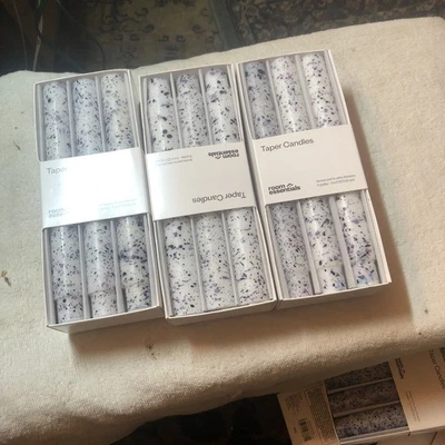 LOT 3 ROOM ESSENTIALS 6-TAPER CANDLES NEW BOXES,WHITE W/ MULTI COLOR DECORATIONS - Image 1 of 4