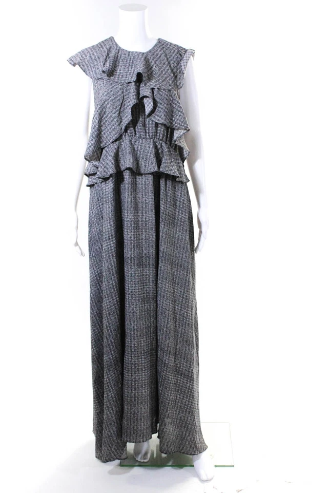 Vestido largo gris negro estampado con volantes cuello redondo sin mangas TOV para mujer talla IT 40 Foto 1 de 4