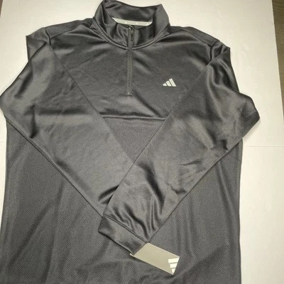 Pullover Adidas Para Hombre Texturizado 1/4 Cremallera Manga Larga Negro Gris Logo ADVR0915 Foto 1 de 4