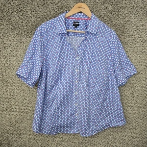 Talbots Top Womens Plus 20W Blue Button Up Short Sleeve Printed Casual Ladies - Picture 1 of 7