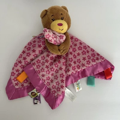 Taggies Oso de Peluche Lovey Rosa Flores Satén Borde Trasero 14" Manta de Seguridad Foto 1 de 4