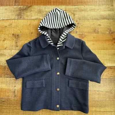 Tory Burch Dickie Jacket Removable Hood Dickie LARGE Navy Blue White Stripe - Image 1 of 4