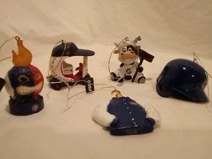 Chicago Cubs Christmas Ornaments Team Beans Lot of 5(Jacket,Helmet,Cow,Car,Ball) - Picture 1 of 6