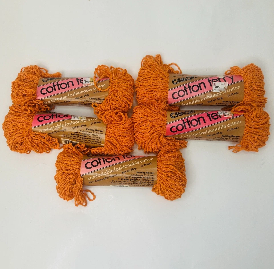 Lote de 5 madejas vintage de hilo de rizo de algodón Caron mismo tinte naranja Foto 1 de 4