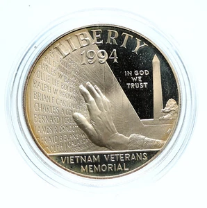 1994 P United States VIETNAM VETERANS MEMORIAL Proof Silver Dollar Coin i96392 - Picture 1 of 3