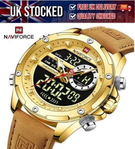 NAVIFORCE Men's Watch - Quartz Chronograph & LED - Light Brown Leather Strap - Picture 1 of 11