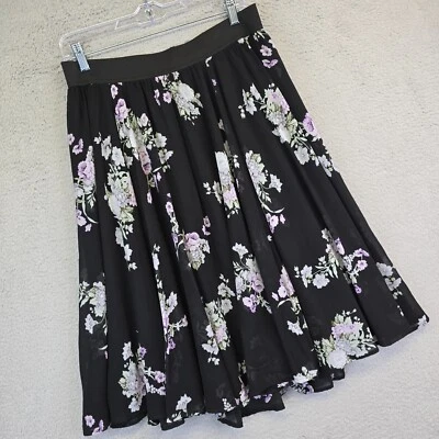 Falda Órrida Mujer 00 M 10 A Línea Negra Cintura Elástica Floral Gasa Patinador Rodilla Foto 1 de 4