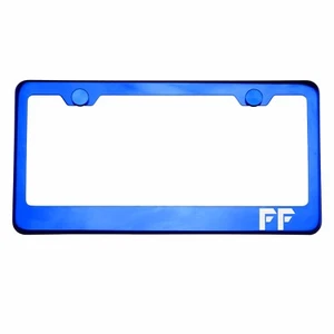 Blue Chrome License Plate Frame FF Laser Etched Metal Screw Cap - Bild 1 von 8