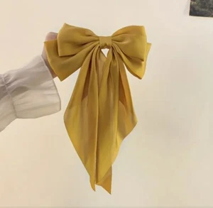 Gold Satin Stylish Bow with Big Ribbon Hair Clip All Hair Types Non Slip - Picture 1 of 5