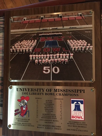 1992 Ole Miss Rebels Liberty Bowl Plaque University Of Mississippi Cover