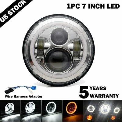 Faro LED Halo DRL cromado de 7 pulgadas 1 pieza para Harley Street Glide Softail FLHX Foto 1 de 4