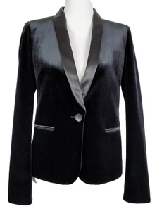 NWOT~James Jeans~ Womens M ~Black Velvet 1-Button Tuxedo Jacket w/Satin Lapels - Picture 1 of 9