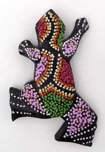 Madera hecha a mano nevera aborigen pintura de puntos imán de rana - Imagen 1 de 1