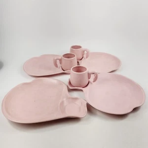 Juego de bocadillos MCM de cerámica vintage de 7 piezas rosa pastel moteado 3 tazas 4 bandejas - Imagen 1 de 11