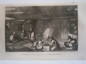 Radierung 19. Cook Reise: Innenraum eines Hauses am Eingang von Nootka Kanada - Bild 1 von 1