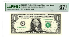 2013 B Duplicate Star Note Error One Dollar Bill B04422438* 67 EPQ FW - Picture 1 of 2